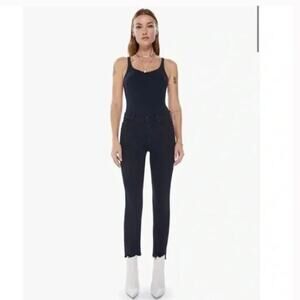 Mother The Mid Rise Dazzler Ankle Step Fray Jeans Denim in Not Guilty Black 24